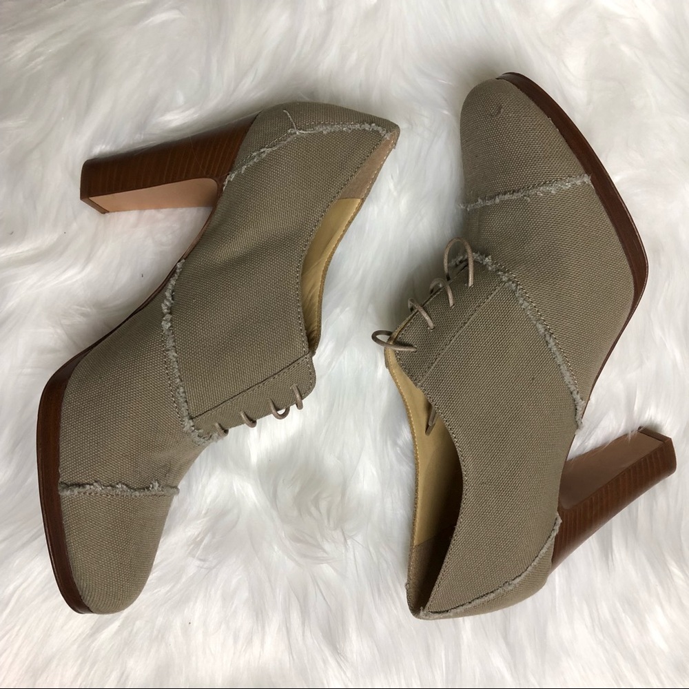 J Crew Tan Linen Heeled Oxfords 8.5